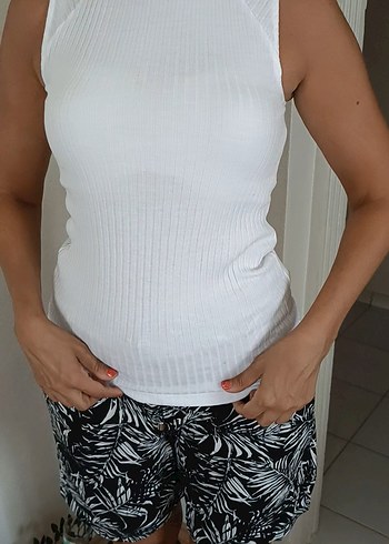 s Beden STUDIO Beyaz Fitilli Yüksek Yaka Atlet