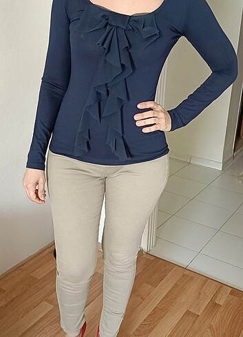 s Beden Jument Önü Şifon Valonlu Bluz