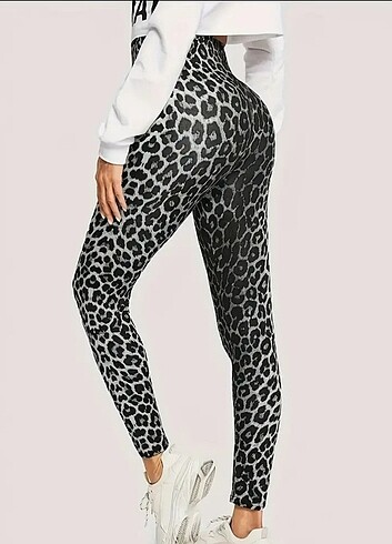 xl Beden Leopar Desenli Yüksek Bel Tayt
