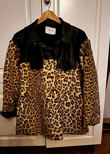 Touché Kahverengi Leopar Desenli Deri Midi Ceket - Görsel 3