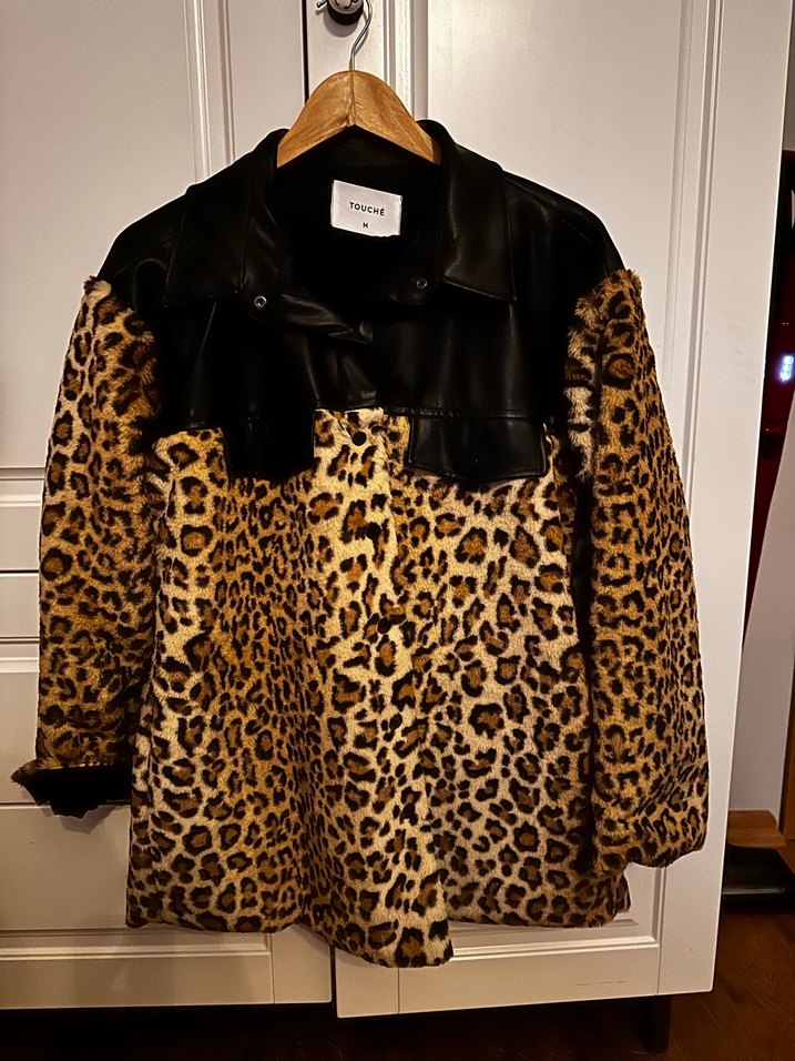 Touché Kahverengi Leopar Desenli Deri Midi Ceket - Görsel 3