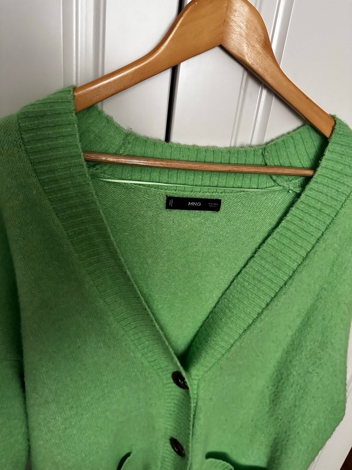 Mango Düğmeli Yeşil Kadın Midi Hırka - Görsel 4