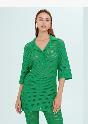 Mango Yeşil Örgü Midi Kadın triko - Görsel 2