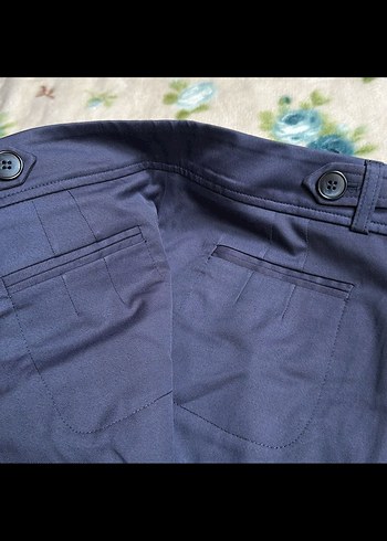 Lacivert Kemerli Kadın Kumaş Pantolon - Görsel 3