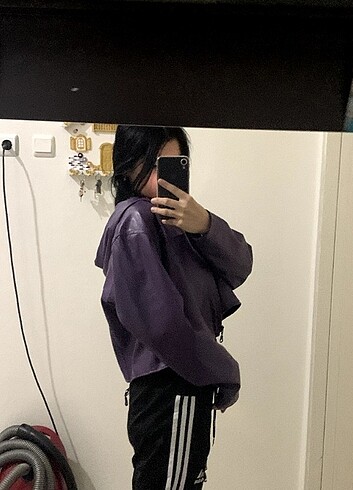 universal Beden mor Renk Deri crop ceket