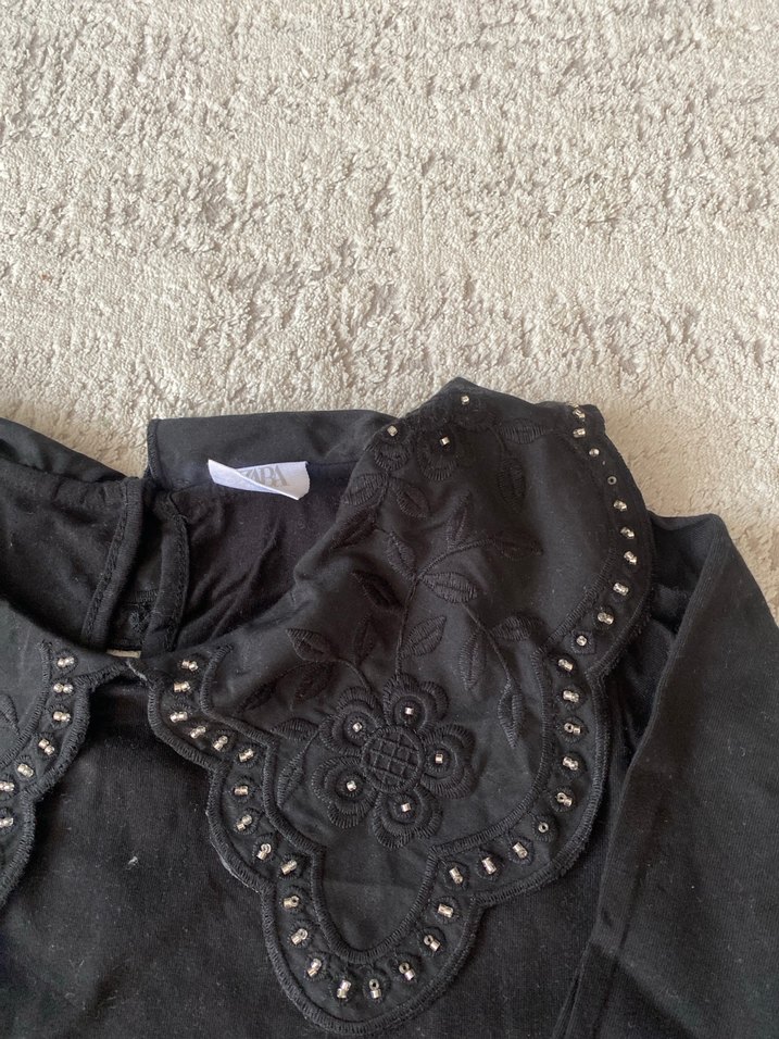 Siyah Nakışlı Kız Çocuk  Bluz - Görsel 4