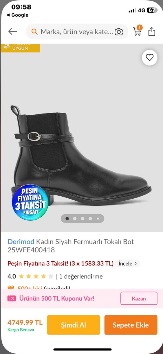 Derimod Kadın Siyah Tokalı Fermuarlı Bot - Görsel 2