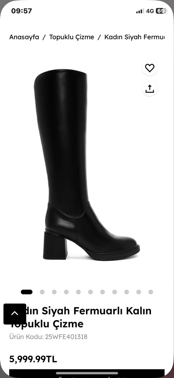 Derimod Kadın Siyah Fermuarlı Kalın Topuklu Çizme - Görsel 3
