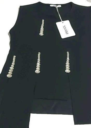 Boncuk Detaylı Siyah Kolsuz - Görsel 2