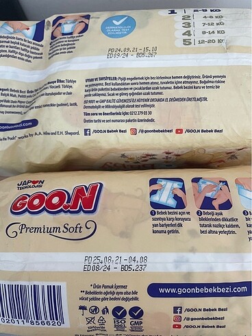 1 Beden: 2-5 kg Beden Goon premium soft bebek bez
