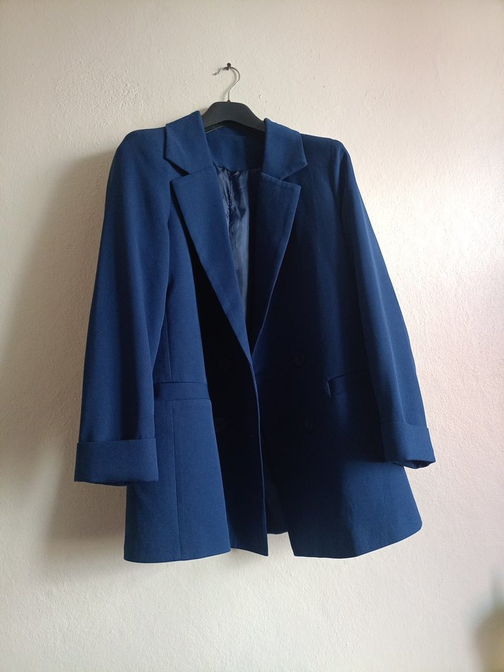 Düğmeli Lacivert Kadın Blazer Ceket - Görsel 3