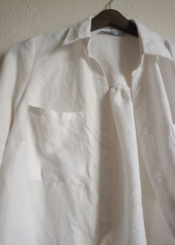 Beyaz Keten Kadın Gömlek - Görsel 5