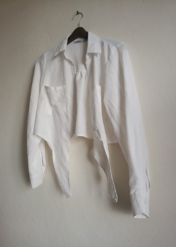 Beyaz Keten Kadın Gömlek - Görsel 3