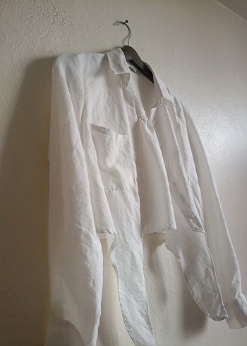 Beyaz Keten Kadın Gömlek - Görsel 4