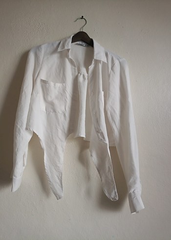 Beyaz Keten Kadın Gömlek - Görsel 2