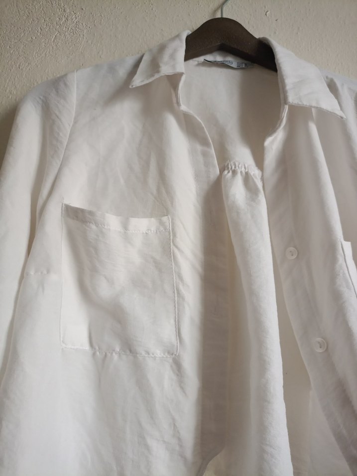 Beyaz Keten Kadın Gömlek - Görsel 5