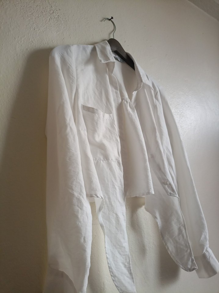 Beyaz Keten Kadın Gömlek - Görsel 4