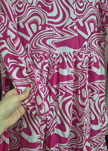 Pembe Bağlama Desenli Uzun Bohem Elbise - Görsel 2