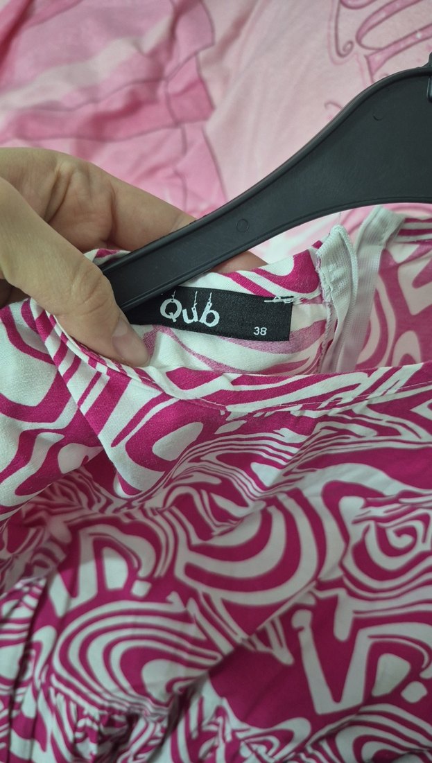 Pembe Bağlama Desenli Uzun Bohem Elbise - Görsel 3