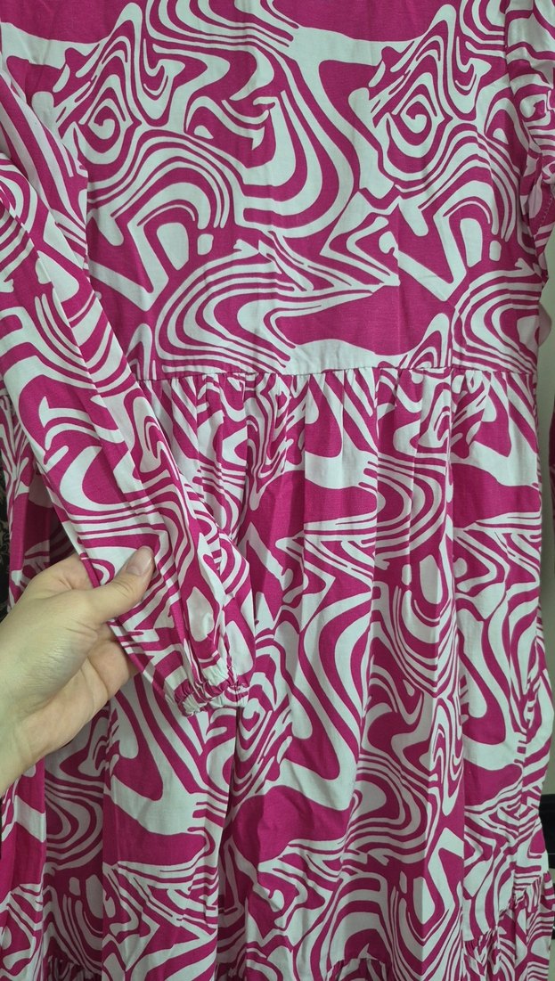 Pembe Bağlama Desenli Uzun Bohem Elbise - Görsel 2