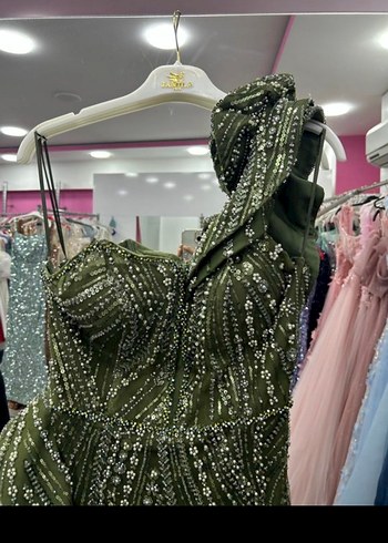 Boncuk İşlemeli Straplez Uzun Abiye Elbise - Görsel 2