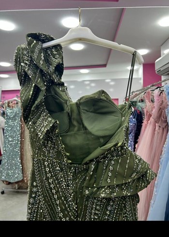 Boncuk İşlemeli Straplez Uzun Abiye Elbise - Görsel 3