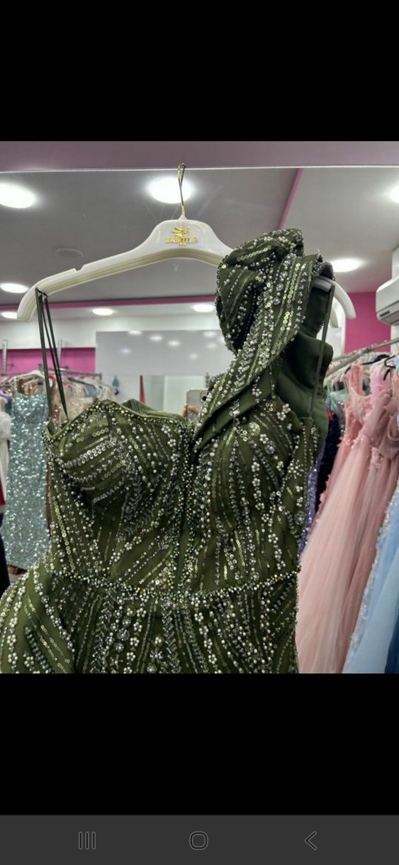 Boncuk İşlemeli Straplez Uzun Abiye Elbise - Görsel 2