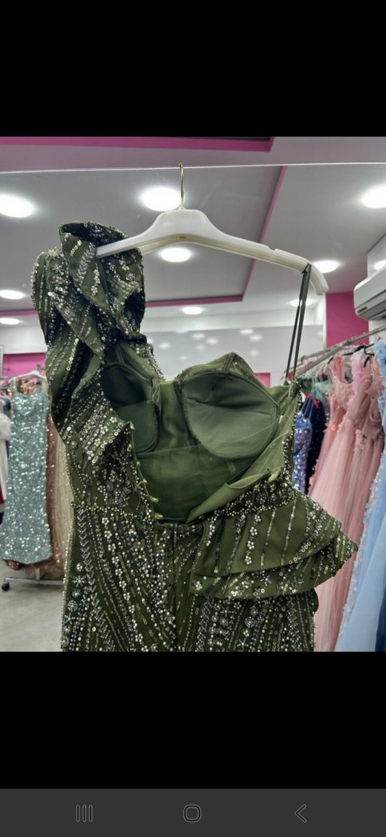 Boncuk İşlemeli Straplez Uzun Abiye Elbise - Görsel 3