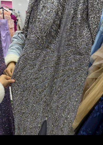 Gri Payetli Uzun Abiye Elbise - Görsel 2