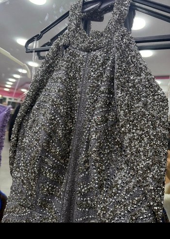 Gri Payetli Uzun Abiye Elbise - Görsel 3