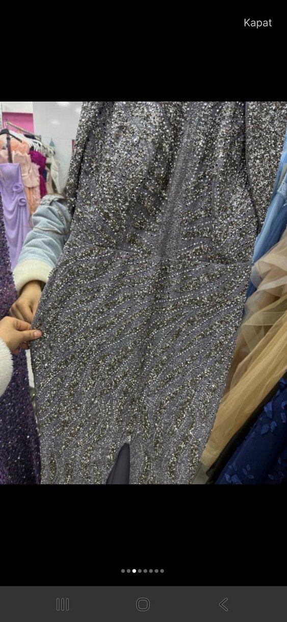 Gri Payetli Uzun Abiye Elbise - Görsel 2