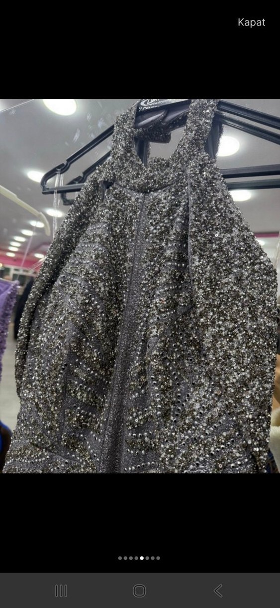Gri Payetli Uzun Abiye Elbise - Görsel 3