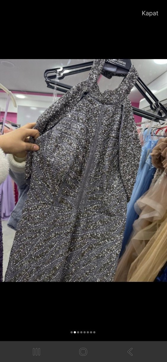 Gri Payetli Uzun Abiye Elbise - Görsel 5