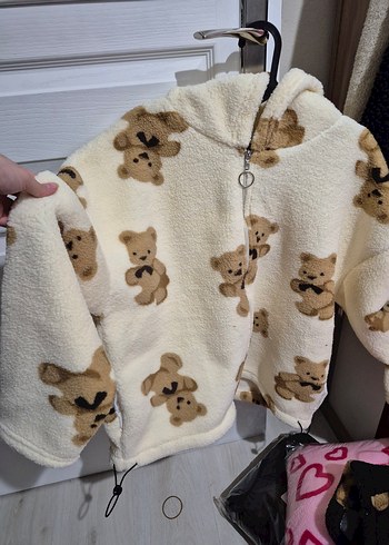 Kahverengi Baskılı Peluş Kadın Ceket - Görsel 2