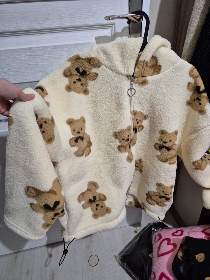 Kahverengi Baskılı Peluş Kadın Ceket - Görsel 2