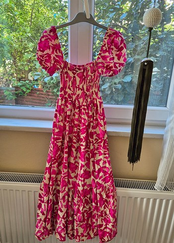 Koton Pembe Batik Desenli Bohem Uzun Elbise