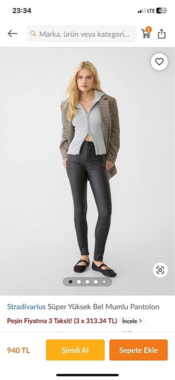 Stradivarius Deri görünümlü mumlu pantolon