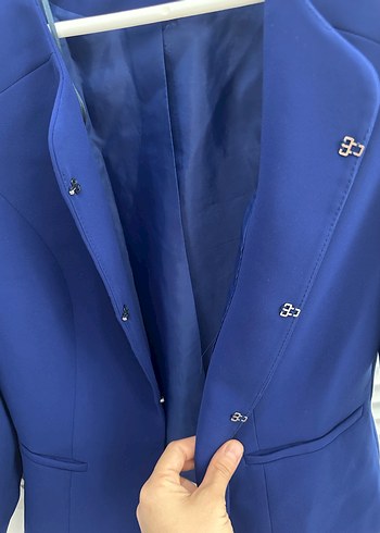 36 Beden EKOL Düğmeli Mavi Kadın Blazer Ceket