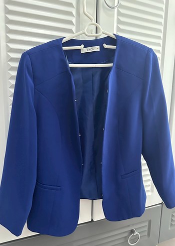 EKOL Düğmeli Mavi Kadın Blazer Ceket