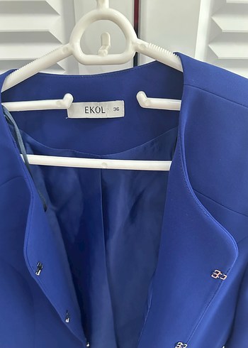 36 Beden mavi Renk EKOL Düğmeli Mavi Kadın Blazer Ceket
