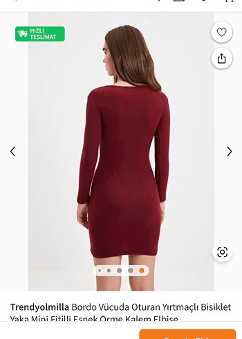 Bordo Vücuda Oturan Mini Elbise - Görsel 2