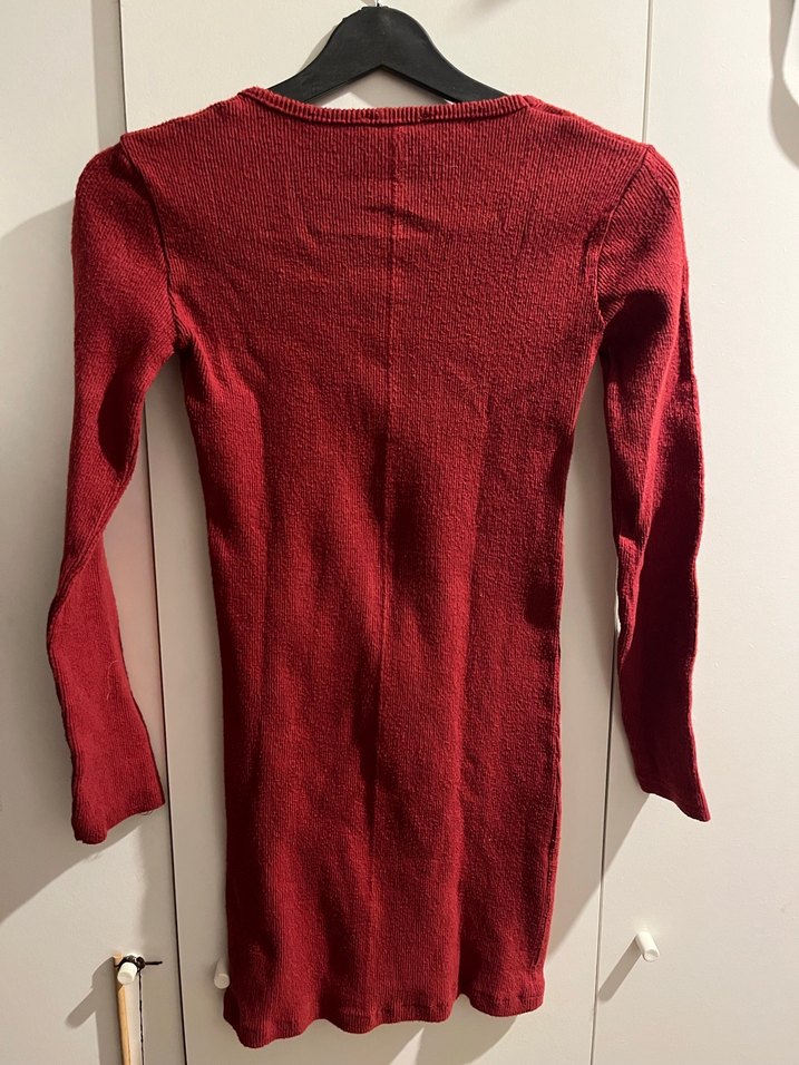 Bordo Vücuda Oturan Mini Elbise - Görsel 5