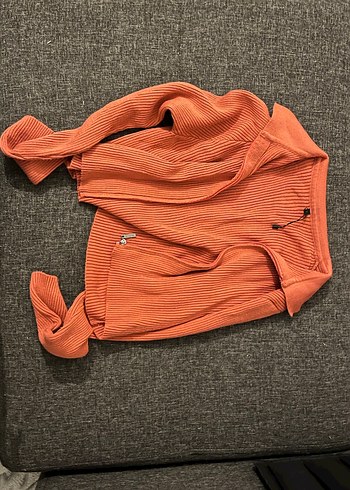 Gül Kurusu Fermuarlı Triko Crop Hırka - Görsel 2