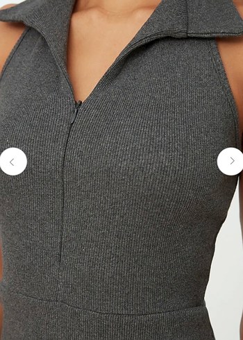 Polo Yaka, Ön Fermuarlı Örme Mini Elbise - Görsel 3