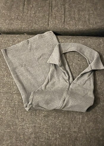 Polo Yaka, Ön Fermuarlı Örme Mini Elbise - Görsel 4