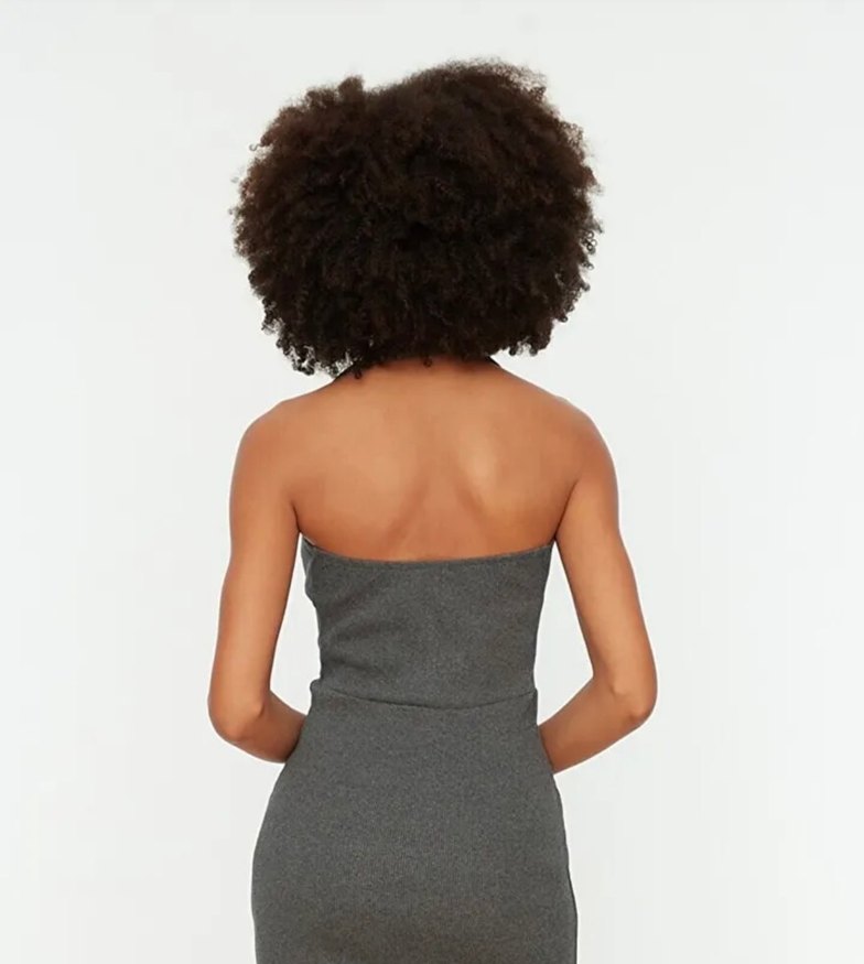 Polo Yaka, Ön Fermuarlı Örme Mini Elbise - Görsel 2