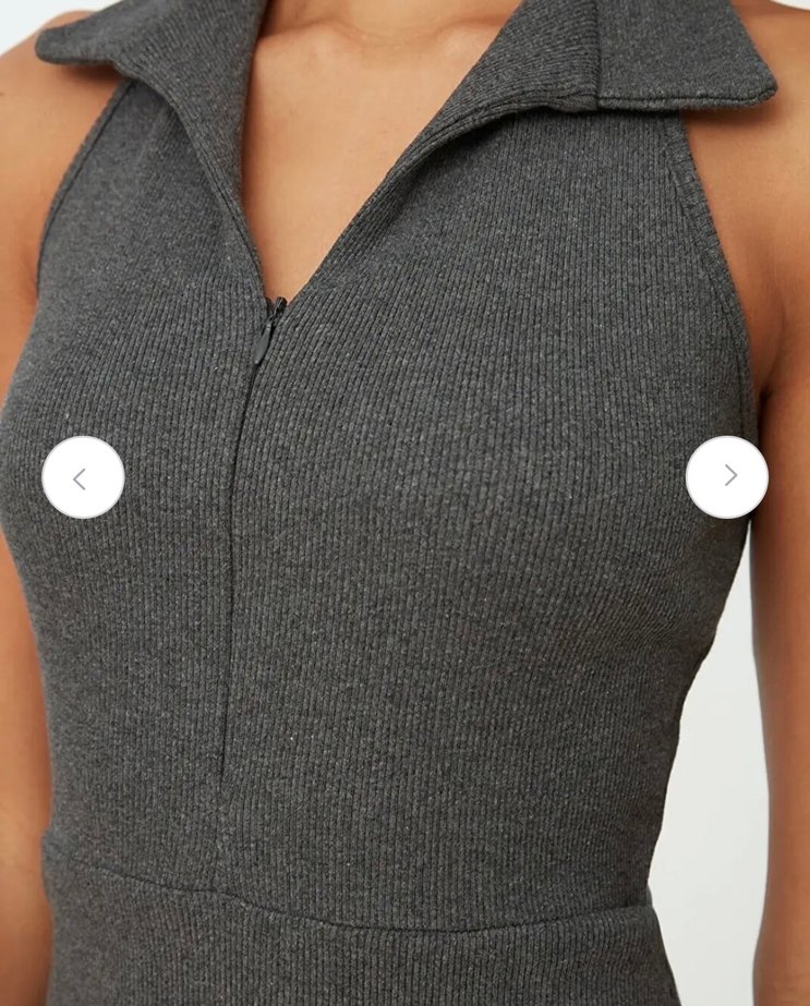 Polo Yaka, Ön Fermuarlı Örme Mini Elbise - Görsel 3