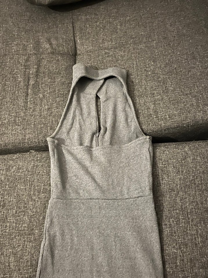 Polo Yaka, Ön Fermuarlı Örme Mini Elbise - Görsel 5