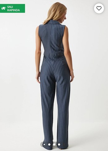 Kadın Çizgili Casual Tulum - Görsel 3
