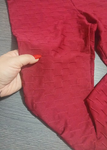 Bordo Pliseli Spor Kadın Tayt - Görsel 2